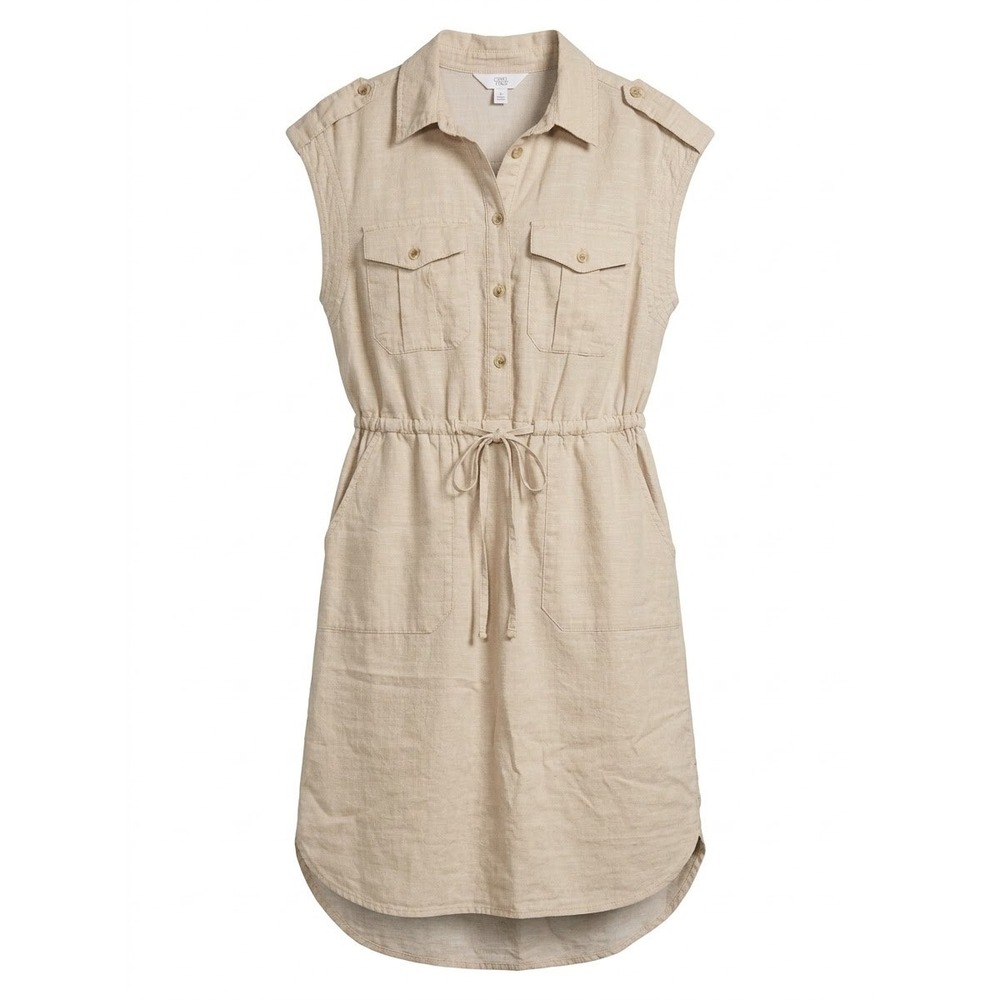 Time and Tru Utility Shirt Dress Women Small 4-6 Tan Sleeveless Cotton Safari